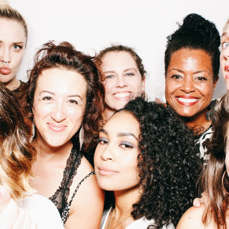 A group photo of women from a photo booth rental in Pasadena