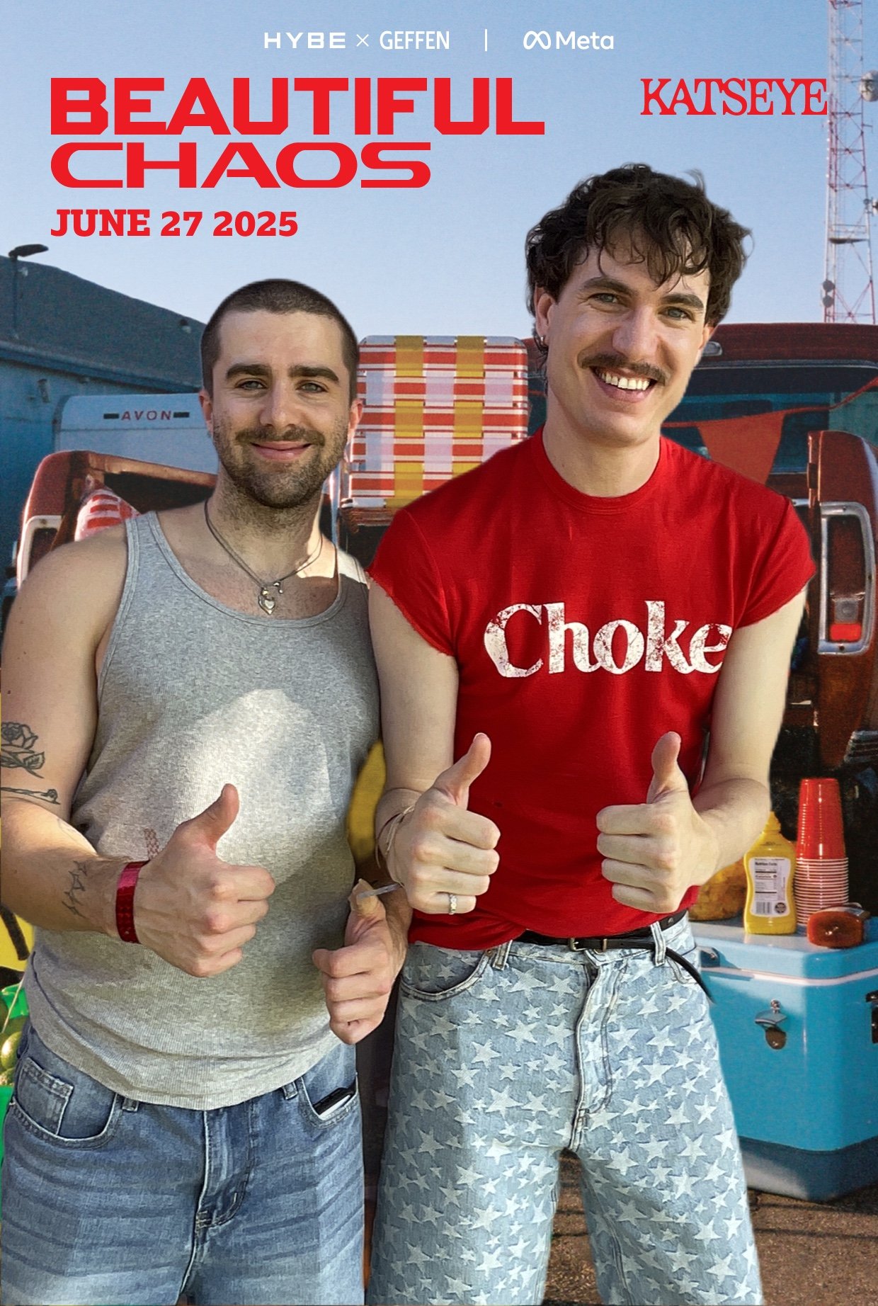 Editorial-style portrait from the KATSEYE Fan Tailgate event at Academy LA